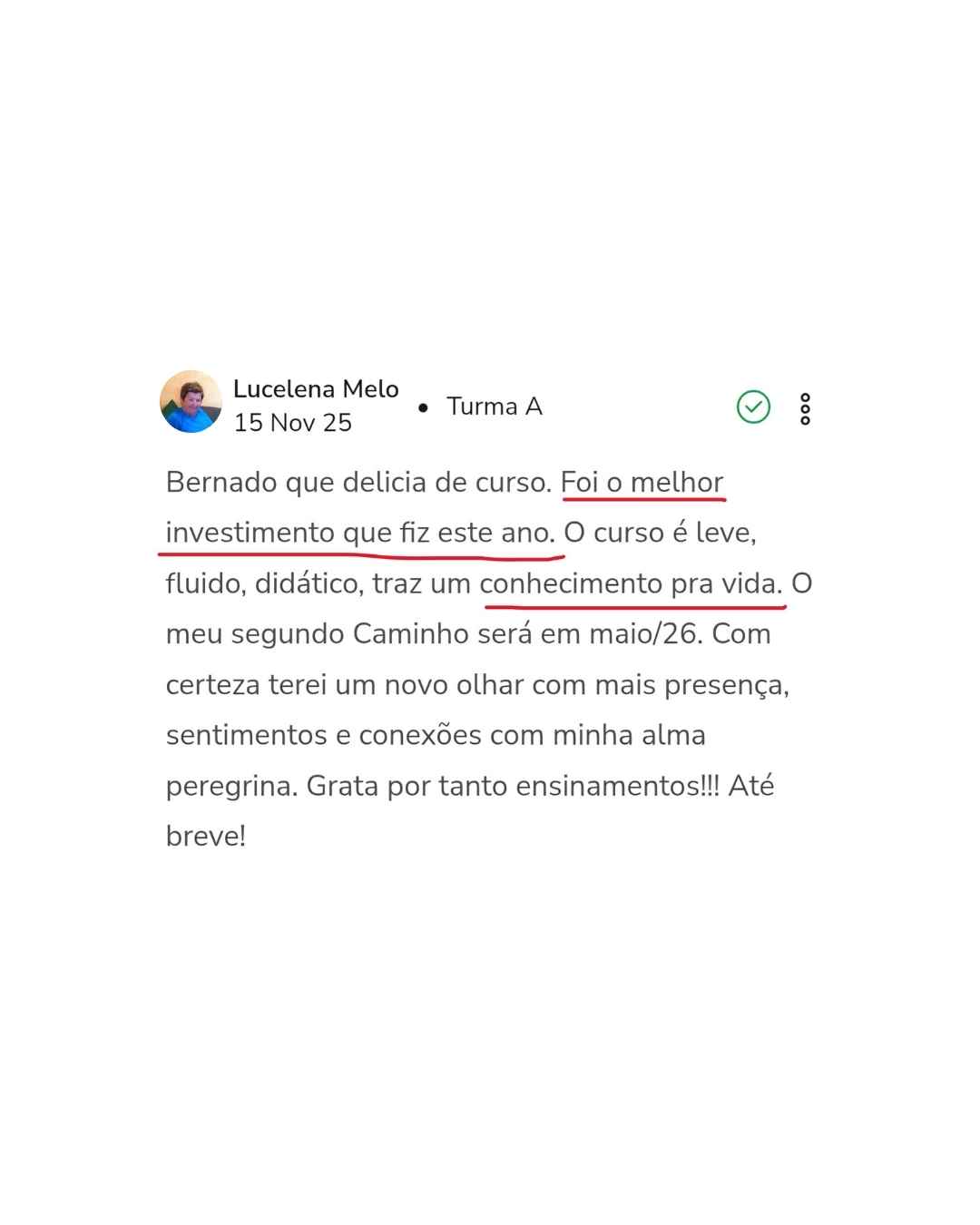 Depoimento aluno Eu Caminho